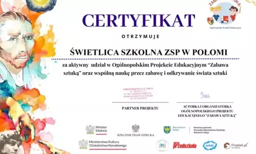 Zdjęcie do Og&oacute;lnopolski Projekt Edukacyjny &bdquo;Zabawa sztuką&rdquo; zakończony
